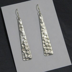Vintage Hammered Stainless Steel Dangle Earrings, Sterling Silver Wires