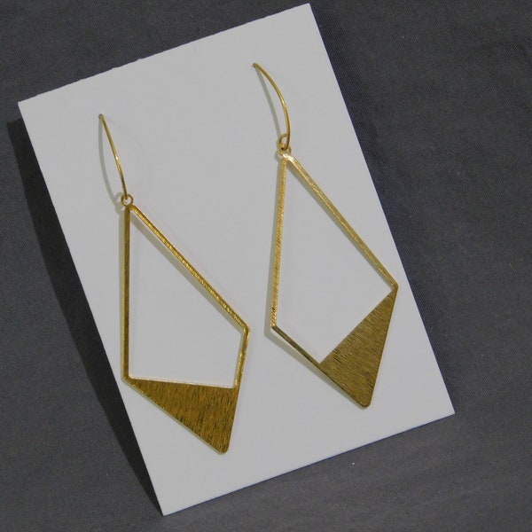 Raw Brass Textured Brushed Tie Shape Hoop Earrings/ raw brass elf leaf shaped ear wires/ Bohemian/ Bold/ Large/ Boho/ Statement/ Geometric