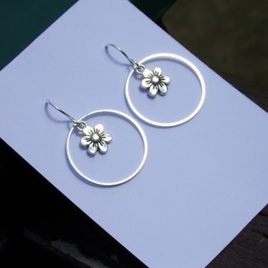 1/2 3/4 1 hoop choice Tiny Floral Flower Daisy Garden Silver Earrings Sterling silver ear wires Bohemian Botanical Geometric Art deco image 2