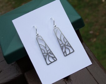 Stainless Steel Trapezoid Art Charm Earrings Sterling silver ear wires art deco art nouveau Geometric Bohemian Cut Out Birthday Artisan gift