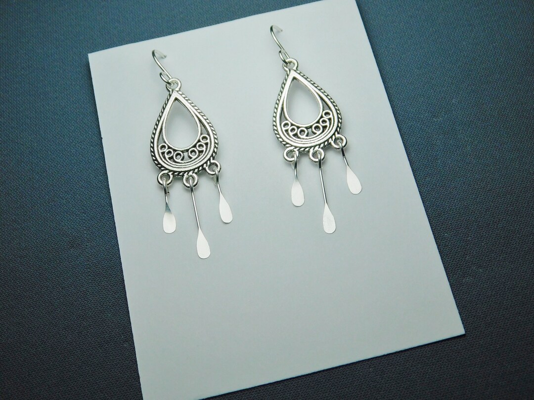 Filigree Teardrop Hoop Silver Earrings/ Sterling Silver Ear Wires ...
