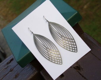 Marquise Weave Stainless Steel Charm Earrings Geometric Statement Bold art deco art nouveau geometric Leaf Artisan bohemian Strong rugged