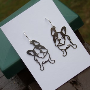 French Bulldog Stainless Steel Charm Earrings Sterling silver ear wires Animal Dog lover birthday Bohemian Geometric Art Deco Art nouveau
