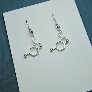 1" charm Small Serotonin Molecule Neurotransmitter Science Earrings sterling silver ear wires Geometric Art Deco minimalist teacher bohemian