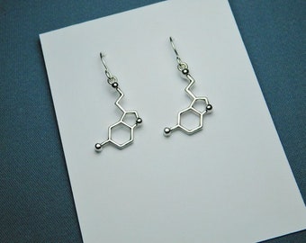 1" charm Small Serotonin Molecule Neurotransmitter Science Earrings sterling silver ear wires Geometric Art Deco minimalist teacher bohemian