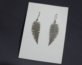 Stainless Steel Fern Leaf Earrings 1-1/2" charm/ Sterling silver ear wires/ Bohemian/ art deco/ geometric/ art nouveau/ botanical/ woodland