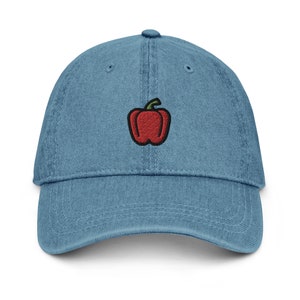 Cute Bell Pepper Denim Embroidered Dad Hat | Vegetable Capsicum Gift | Trendy Funny Baseball Cap | Multiple Colors | For Him & For Her