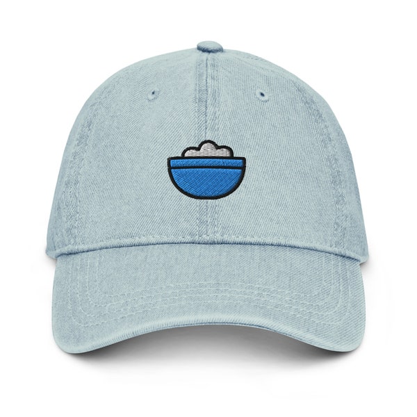 Cute Bowl Of Rice Vintage Denim Dad Hat | Gift For Japanese & Korean Food Lovers | Otaku Baseball Cap | Multiple Colors | For Him For Her
