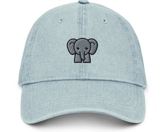 Schattige olifant denim geborduurde papa hoed | Vintage olifant dier cadeau | Trendy grappige honkbalpet | Meerdere kleuren | Voor hem en voor haar
