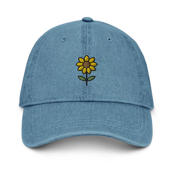 Cute Sunflower Vintage Denim Dad Hat Embroidered | Gift For Floral Lovers | Trendy Funny Baseball Cap | Multiple Colors | For Him & For Her