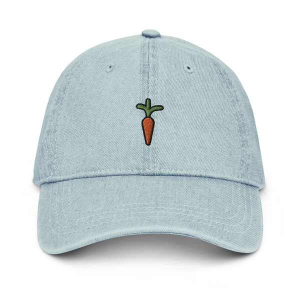 Cute Carrot Denim Embroidered Dad Hat | Vintage Vegetable Gift | Veggie Garden Baseball Cap | Multiple Colors | For Him & For Her