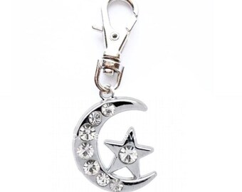 MOON STAR Bag Charm Zipper Pull Clip On for Purse Wallet Backpack Pet Cat Dog Collar Jewelry