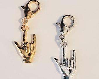 ASL SIGN LANGUAGE Charm I Love You Hand Zipper Pull Clip On for Bag Purse Tote Wallet Jacket Backpack or Small Pet Dog Cat Collar