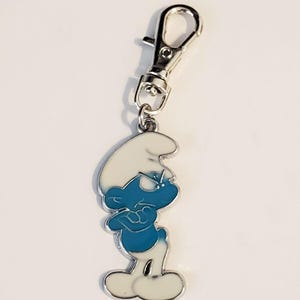 GROUCHY SMURF Charm Zipper Pull Clip On Clasp for Purse Tote Diaper Bag Wallet Jacket Backpack or a SMALL Pet Dog Cat Collar Jewelry Charm
