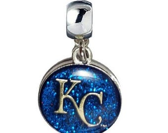 KC KANSAS CITY Baseball Charm Sparkle Slider Pendant for European Bracelets Necklaces Jewelry etc Diy