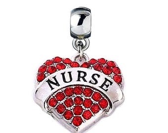 NURSE RN LPN Bsn Charm Red Crystal Heart Add on Slider Pendant for  Bracelets Necklaces Jewelry etc Diy