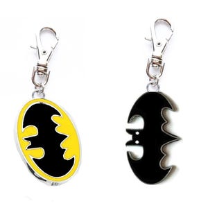 CARTOON CHARM Bat Super Hero Zipper Pull for Purse Bag Jeans Wallet Backpack Diaper Bag etc or Pet Cat Dog Collar Jewelry Clip On