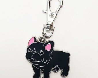 FRENCHIE CHARM Bulldog French Black Clip On Zipper Pull for Purse Wallet Diaper Bag Cell Phone Jacket Backpack or Pet Dog Cat Collar Jewelry