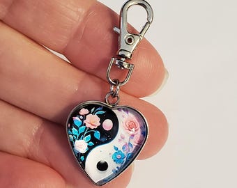 YIN YANG Charm Zipper Pull Yoga Balance Heart Clip On for Bag Purse Jeans Tote Wallet Jacket Journal Backpack or Dog Cat Collar Jewelry