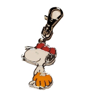 Dije de SNOOPY BÉISBOL SOFTBOL con forma de cacahuete y tirador de cremallera para bolso, cartera, mochila, chaqueta, etc., o para collar de perro, gato o mascota, joyería con clip n.° 2