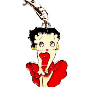 BETTY BOOP CHARM Cartoon Character Zipper Pull for a Purse Wallet Backpack Cell Phone etc. or Pet Cat Dog Collar Jewelry Charm Clip On