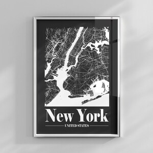 Schwarze New York City Karte, bunte minimalistische Karte, Bürodruck, moderne Karte, beste Freundin Geschenk, druckbare Wandkunst, digitaler Download