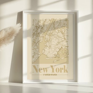 Beige New York City Karte, minimalistischer Kartendruck, Bürodruck, moderne Karte, druckbare Wandkunst, digitaler Download, Geburtstagsgeschenk, Geschenk für Sie