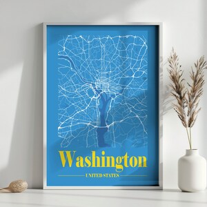 Blue Washington Map, Kleurrijke Minimalistische Kaartprint, Office Print, Moderne Kaart, Beste Vriend Cadeau, Afdrukbare Wallart, Digitale Download