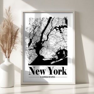 Mappa bianca della città di New York, stampa mappa minimalista colorata, stampa da ufficio, mappa moderna, regalo migliore amico, arte murale stampabile, download digitale