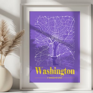 Lila Washington Karte, bunte minimalistische Karte, Bürodruck, moderne Karte, beste Freundin Geschenk, druckbare Wandkunst, digitaler Download