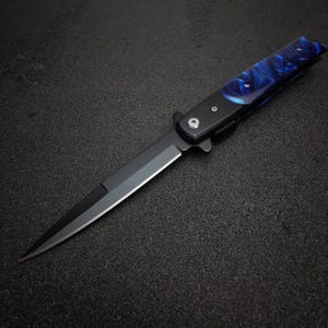 Stiletto Spring Assisted Folding Pocket Knife. Survival Knife Gangster Style.