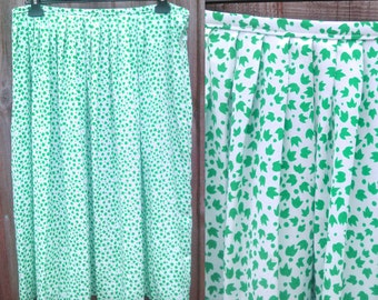 Size 16 Vintage 1980s Green and White Skirt