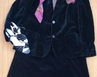 Vintage Size UK18 16 Black Marks and Spencer St Michael Velvet Suit 1980s 80s