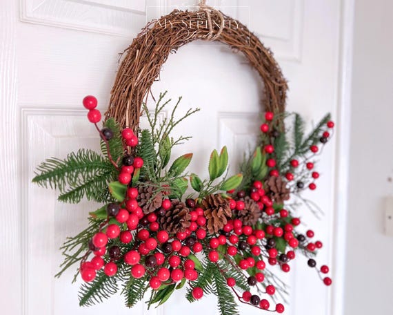Lot De 6 Mini Couronnes De Noël Artificielles 15,5 Cm - Avec Ruban, Baies Rouges, Pour Porte Ou Fenêtre