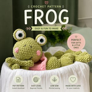 Haakpatroon voor een knuffelkikker (PDF), babydekentje, amigurumi kikkerdekentje, pluche knuffeldekentje, eenvoudig haakpatroon voor beginners