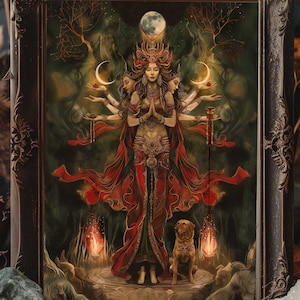 Tantric Hecate Goddess Art Print, Esoteric Indian Style