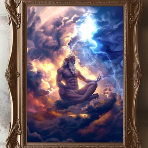 Zeus Meditating, Jupiter, God Print, Greek Deity, Occult Poster, Witchcraft, Hellenic Art, Vintage Dark Art, thunder god, Greek paganism