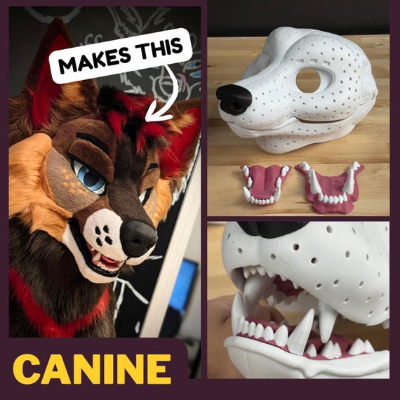 Canine Fursuit Headbase 3D-printed PLA with moving jaw