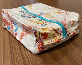 Pochette motif floral/animal (recyclé) avec fermeture éclair bleu sarcelle