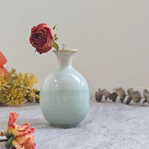 Handcrafted Small Green Glossy Ceramic Vase - Suit for Floral Arrangements