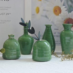 Handmade Ceramic Vintage Green Bud Vase - Memorial Vase, Bookshelf Decor Pottery, Mommy Vase
