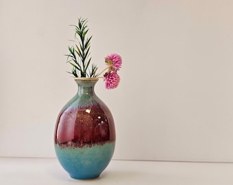 Textured Ceramic Small Vase: Colorful Desktop Decor, Handmade Pottery