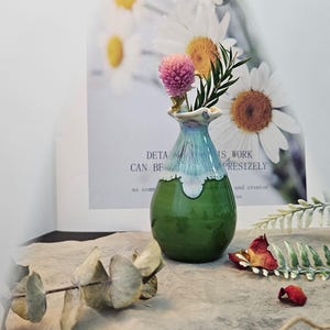 Unique Handmade Green Mini Ceramic Flower Vase - Gift for Vase Lovers one green(E)