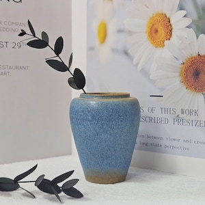 Handmade Ceramic Blue Bud Vase: Memorial Vase, Fireplace Decor Pottery, Small Accent Decor one blue (I)