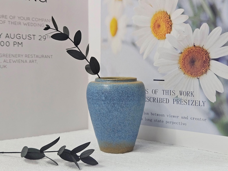Handmade Ceramic Blue Bud Vase: Memorial Vase, Fireplace Decor Pottery, Small Accent Decor one blue (I)