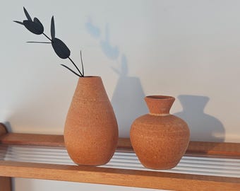 Handmade Ceramic Vintage Orange Bud Vase - Memorial Vase, Garden Decor Pottery, Mommy Pot
