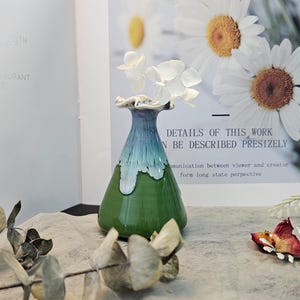 Unique Handmade Green Mini Ceramic Flower Vase - Gift for Vase Lovers one green(F)