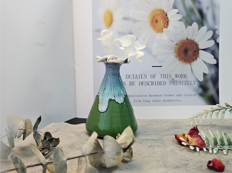 Unique Handmade Green Mini Ceramic Flower Vase - Gift for Vase Lovers one green(F)