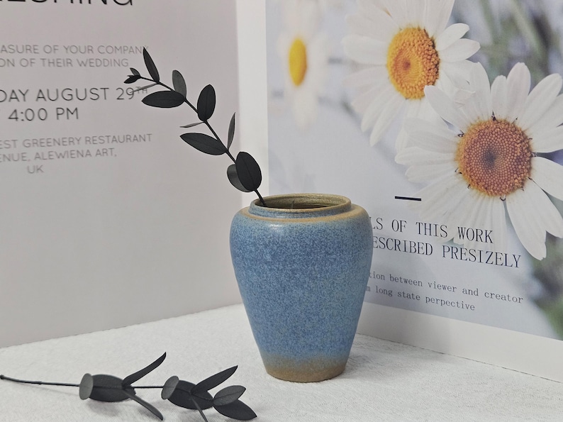 Handmade Ceramic Blue Bud Vase: Memorial Vase, Fireplace Decor Pottery, Small Accent Decor image 11