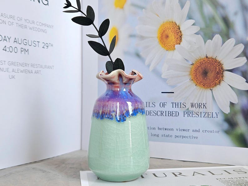 Unique Handmade Green Mini Ceramic Flower Vase - Gift for Vase Lovers one green(D)